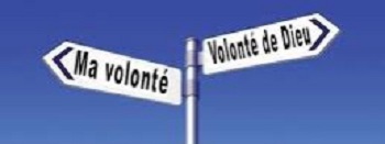 un Paneaux qui indique deux directions opposées. La volonté de Dieu et la volonté humaine